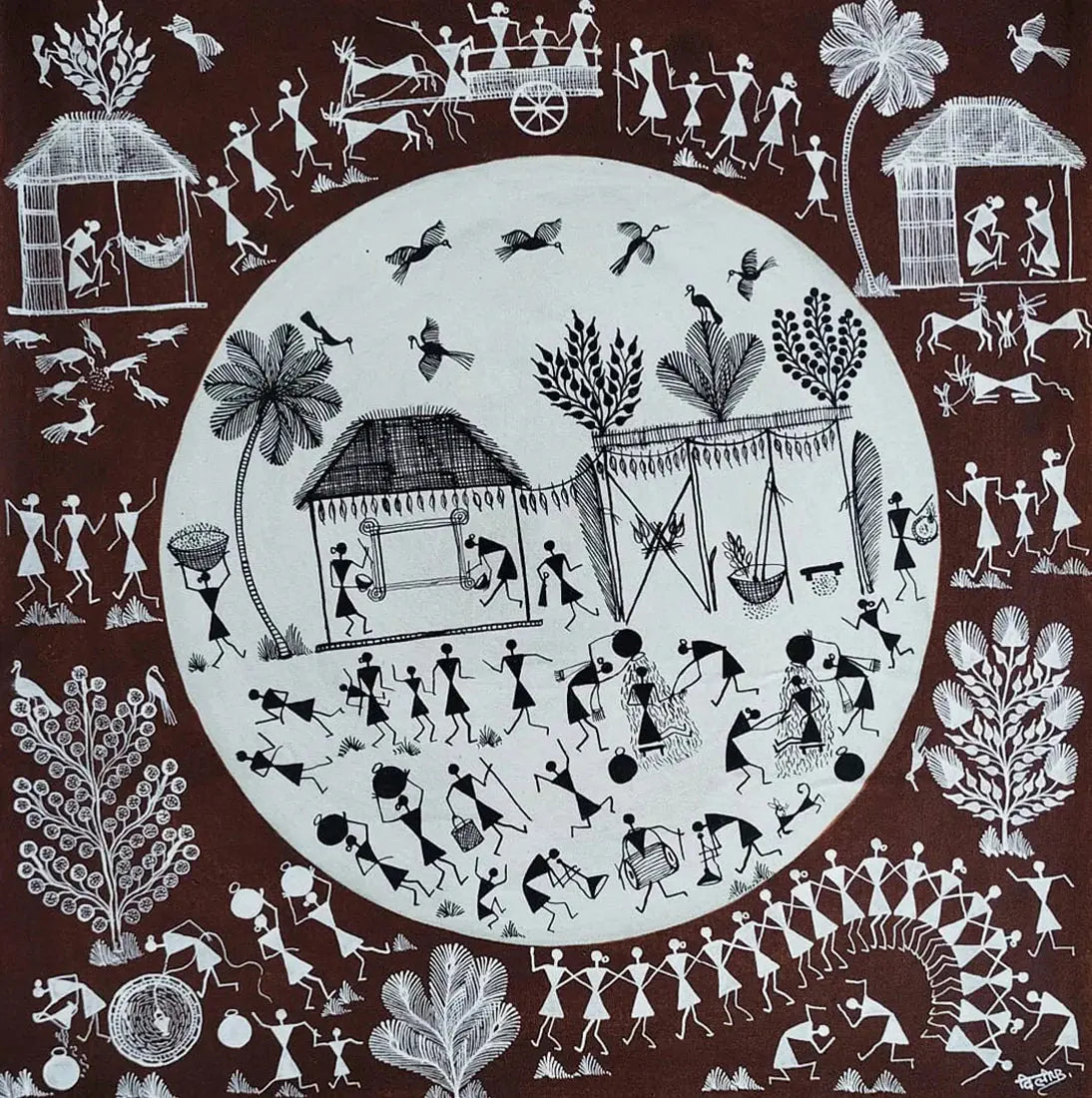 Warli-Painting Canvas Wiggle