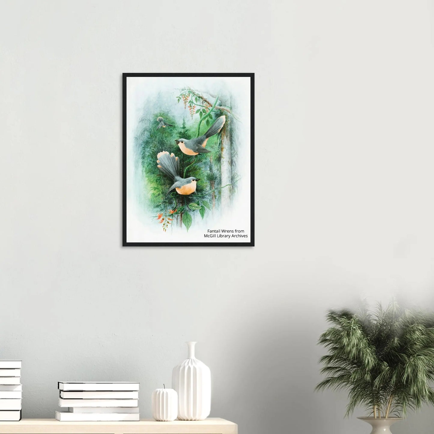 “Premium 🌿Earth-Conscious Pine Wall Art” - Classic Oil Painting Bird and Flower Collections: Fantail Wrens - Canvas Wiggle