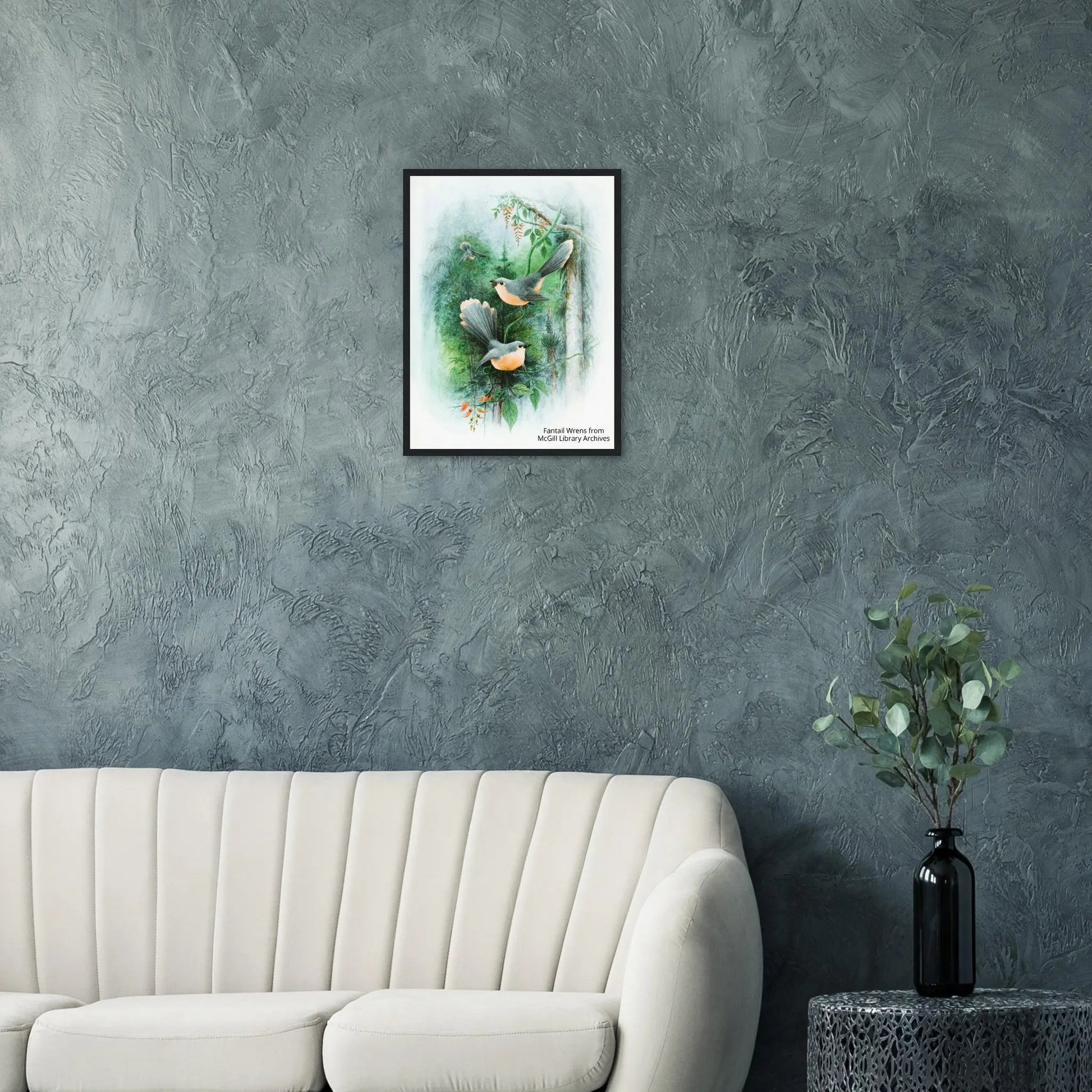 “Premium 🌿Earth-Conscious Pine Wall Art” - Classic Oil Painting Bird and Flower Collections: Fantail Wrens - Canvas Wiggle