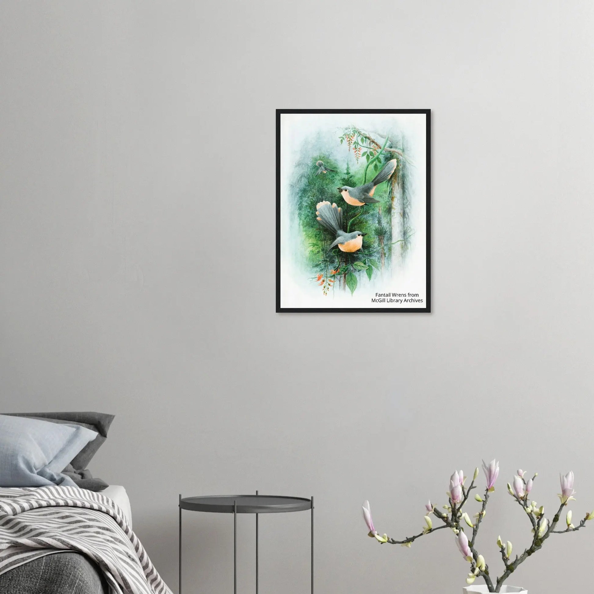 “Premium 🌿Earth-Conscious Pine Wall Art” - Classic Oil Painting Bird and Flower Collections: Fantail Wrens - Canvas Wiggle