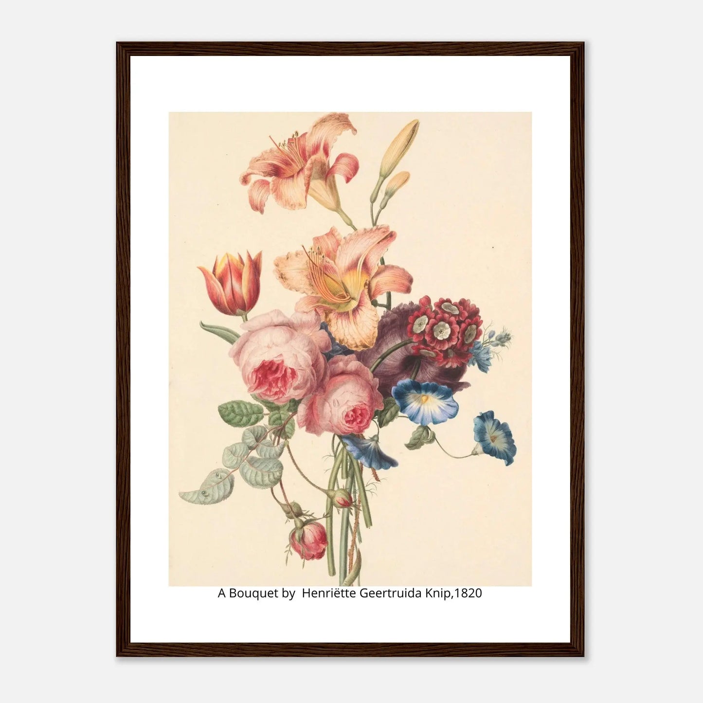 “Premium 🌿Earth-Conscious Pine Wall Art” - Classic Oil Painting, Bird and Flower Collections: A Bouquet by Henriëtte Geertruida Knip,1820 - Canvas Wiggle