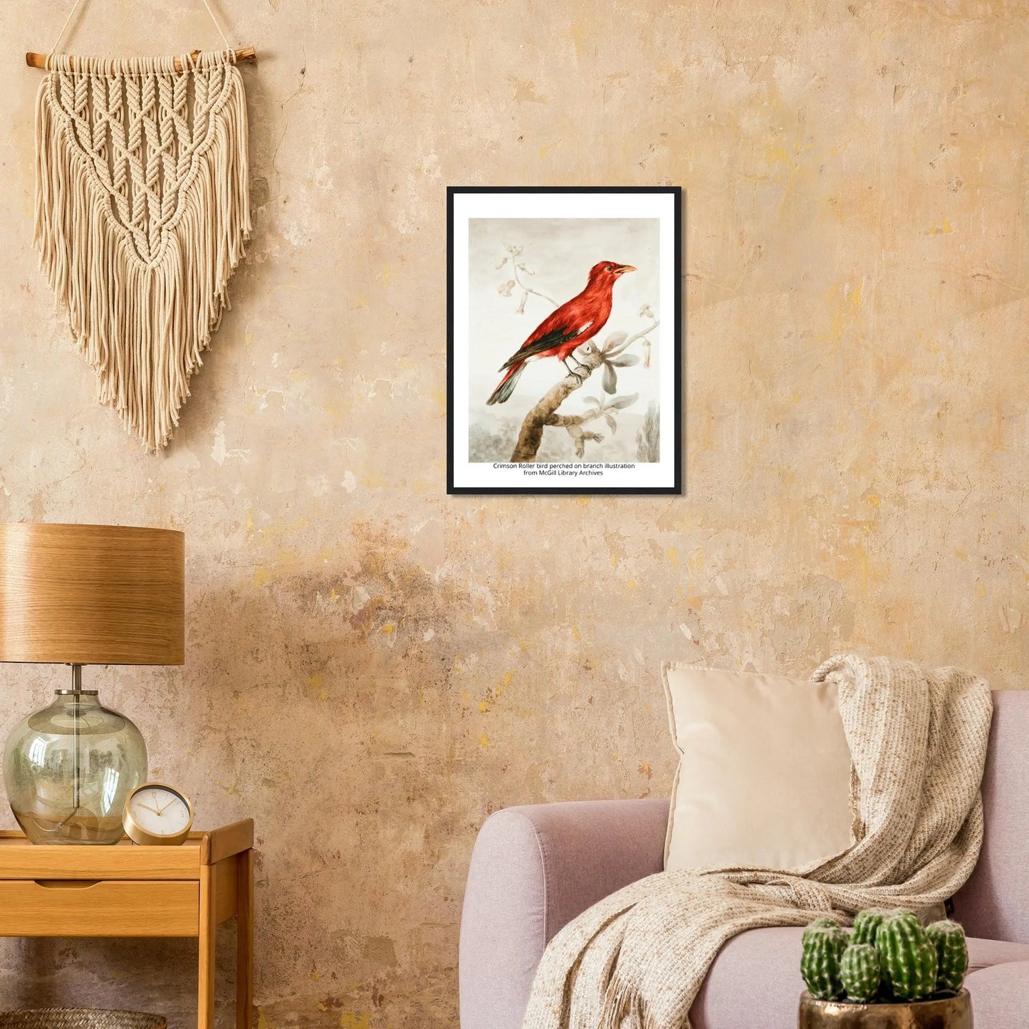 “Premium 🌿Earth-Conscious Pine Wall Art” - Classic Oil Painting, Bird and Flower Collections: Crimson Roller from McGill Library Archives - Canvas Wiggle