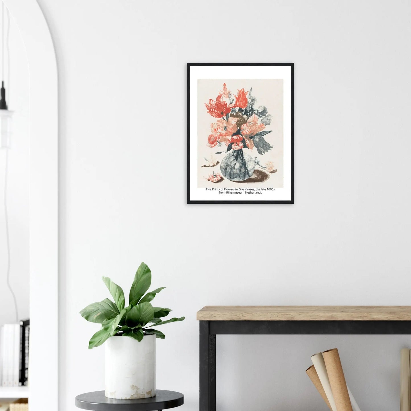 “Premium 🌿Earth-Conscious Pine Wall Art” - Classic Oil Painting, Bird and Flower Collections: Five Prints of Flowers in Glass Vases, the late 1600s from Rijksmuseum Netherlands - Canvas Wiggle