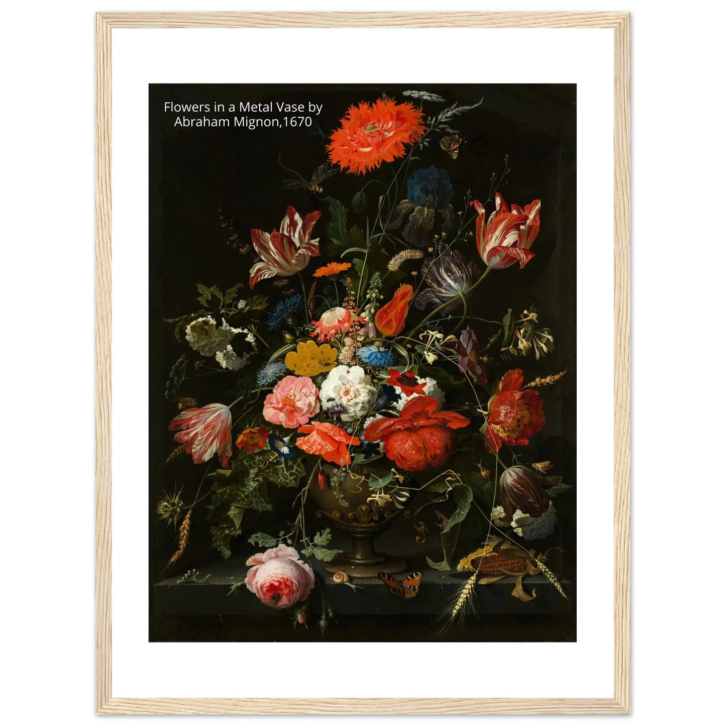 “Premium 🌿Earth-Conscious Pine Wall Art” - Classic Oil Painting, Bird and Flower Collections: Flowers in a Metal Vase by Abraham Mignon,1670 - Canvas Wiggle