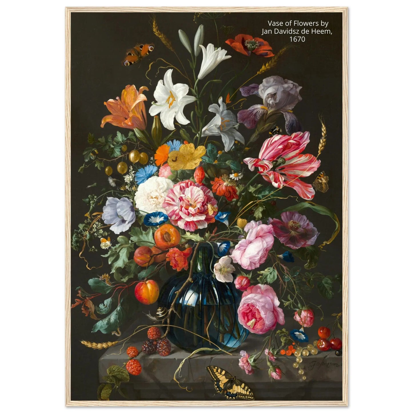 “Premium 🌿Earth-Conscious Pine Wall Art” - Classic Oil Painting, Bird and Flower Collections: Vase of Flowers by Jan Davidsz de Heem, 1670 - Canvas Wiggle