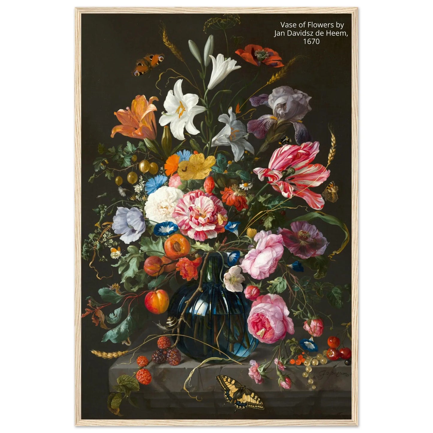 “Premium 🌿Earth-Conscious Pine Wall Art” - Classic Oil Painting, Bird and Flower Collections: Vase of Flowers by Jan Davidsz de Heem, 1670 - Canvas Wiggle