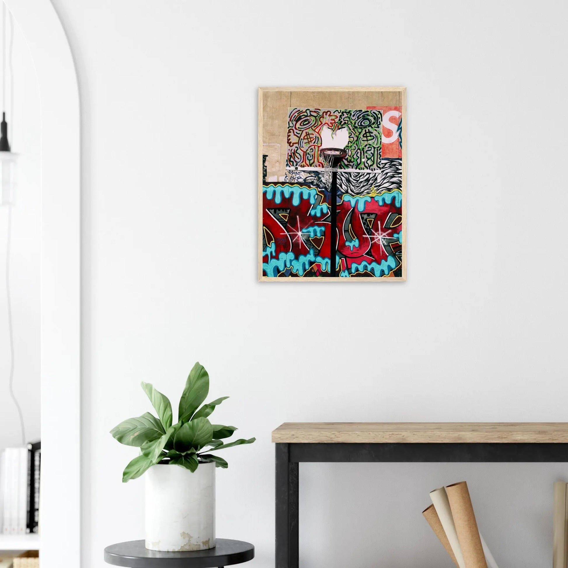 “Premium 🌿Earth-Conscious Pine Wall Art” - Graffiti Collections: Basketball Court - Canvas Wiggle