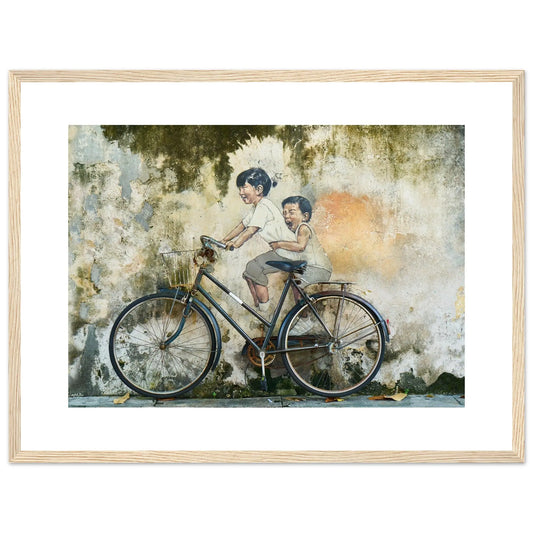 “Premium 🌿Earth-Conscious Pine Wall Art” - Graffiti Collections: Children and Bicycle - Canvas Wiggle