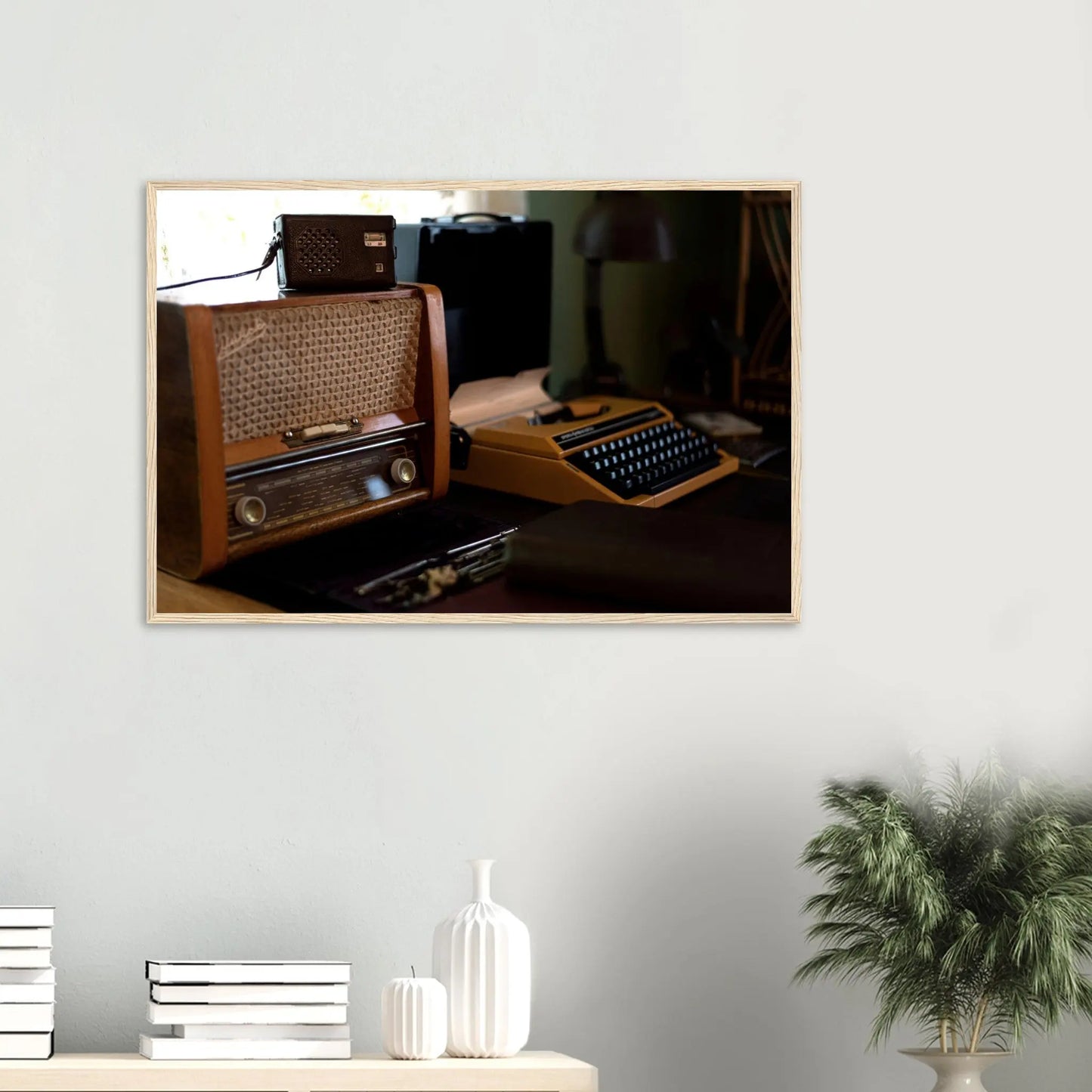 “Premium 🌿Earth-Conscious Pine Wall Art” - Retro Collections: A set of Radios and A Typewriter - Canvas Wiggle