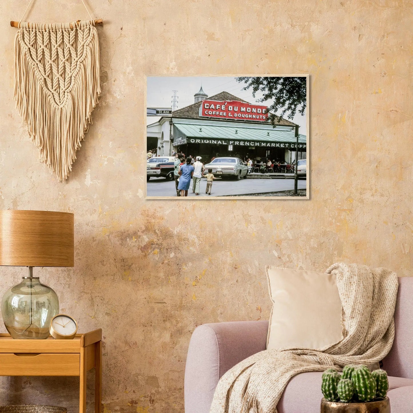 “Premium 🌿Earth-Conscious Pine Wall Art” - Retro Collections: General view of Cafe Du Monde in Louisiana, New Orleans - Canvas Wiggle