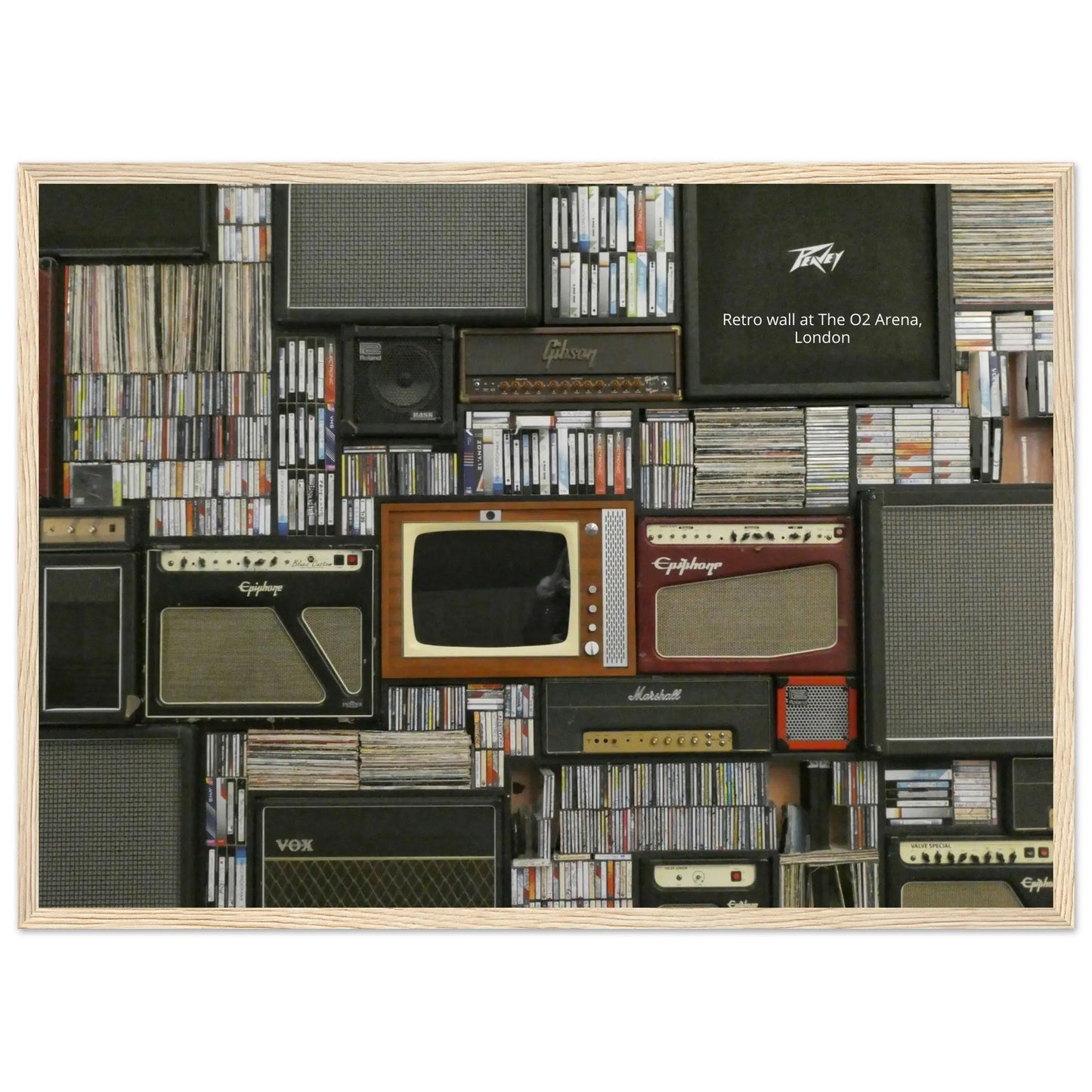 “Premium 🌿Earth-Conscious Pine Wall Art” - Retro Collections: Retro wall of LPs, Cassettes and Speakers at The O2 Arena, London - Canvas Wiggle